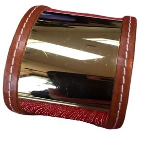 Micheal Kors gold cuff bracelet cognac brown leather trim NWOT